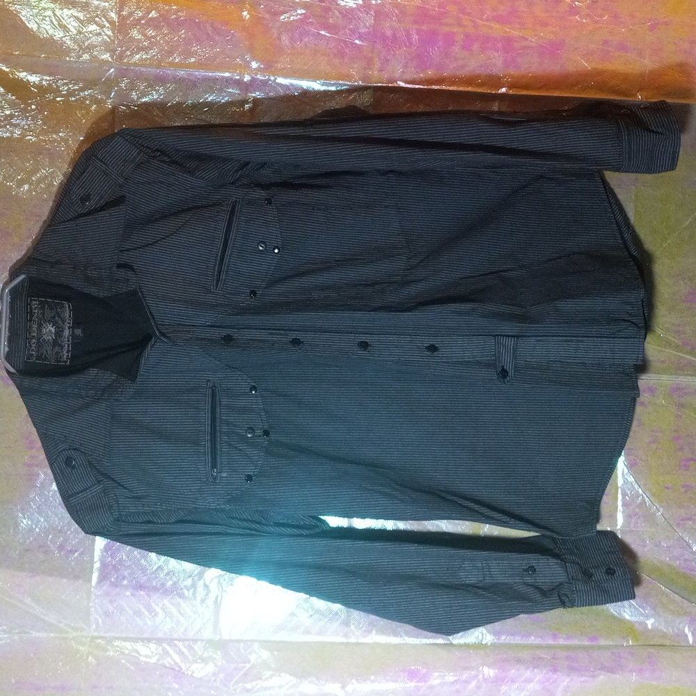 Do denim striped stretch black long sleeve medium shirt.